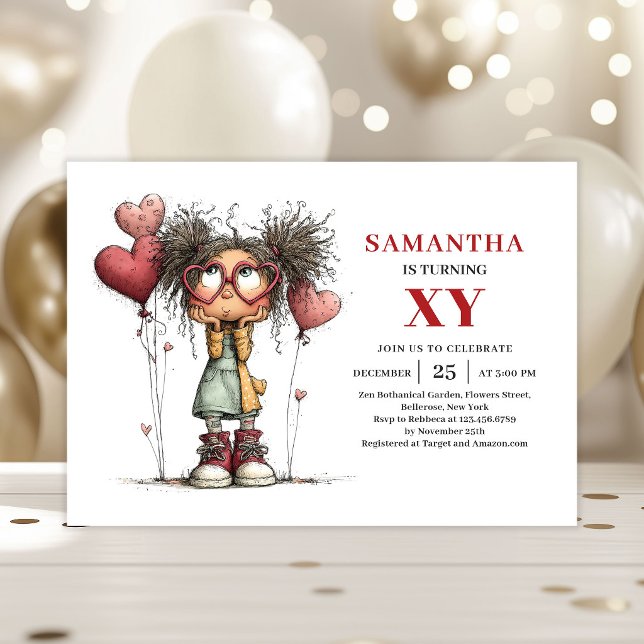 Convite Colorido de Aniversário para Menina Fofa e (Quirky Cute Little Girl Colorful Birthday Invitation

)