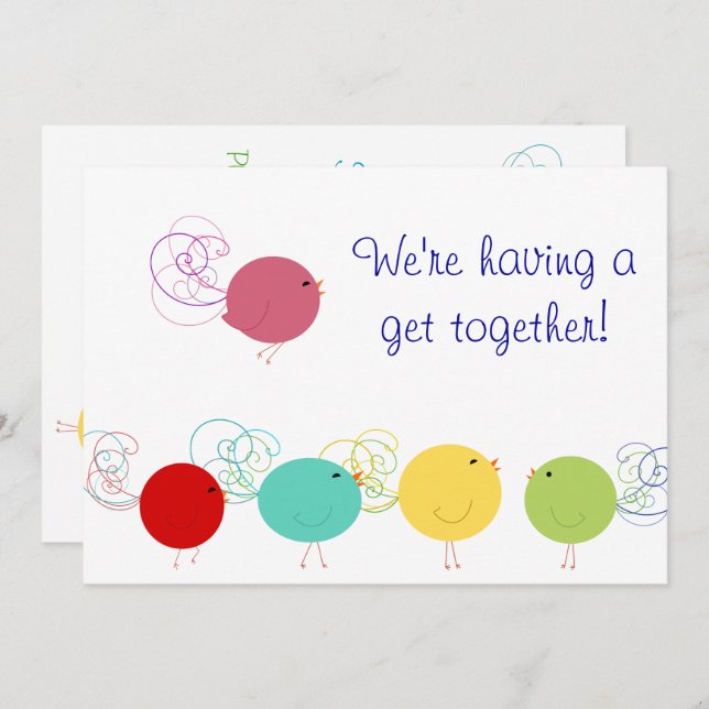 Convite Colorido de Aves (Frente/Verso)