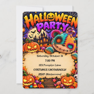 Convite Colorido de Festa de Halloween com Abóbora
