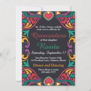 Convite Colorido de Quinceanera de Borda Espanhola