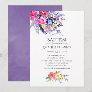 Convite Colorido Floral em Aquarela para Batismo ou Crisma