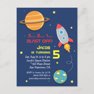 Convite Colorido, Foguete Espacial, Festa Espacial, Aniver