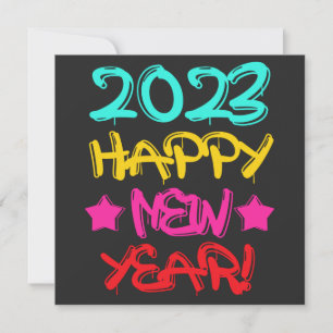 Convite Colorido Grafite Feliz Ano Novo 2023 em Retro