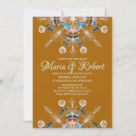 Convite Colorido Mandala Boêmio Mostarda Casamento Boho