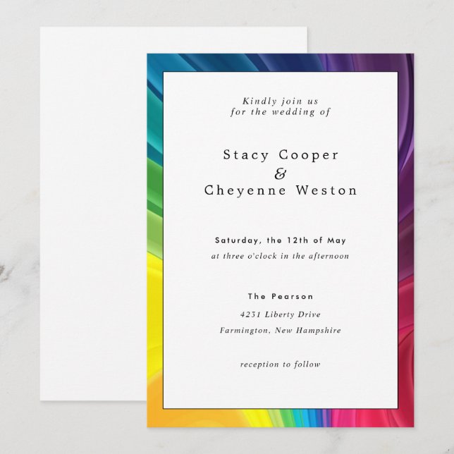 Convite Colorido para Casamento Arco-Íris (Frente/Verso)