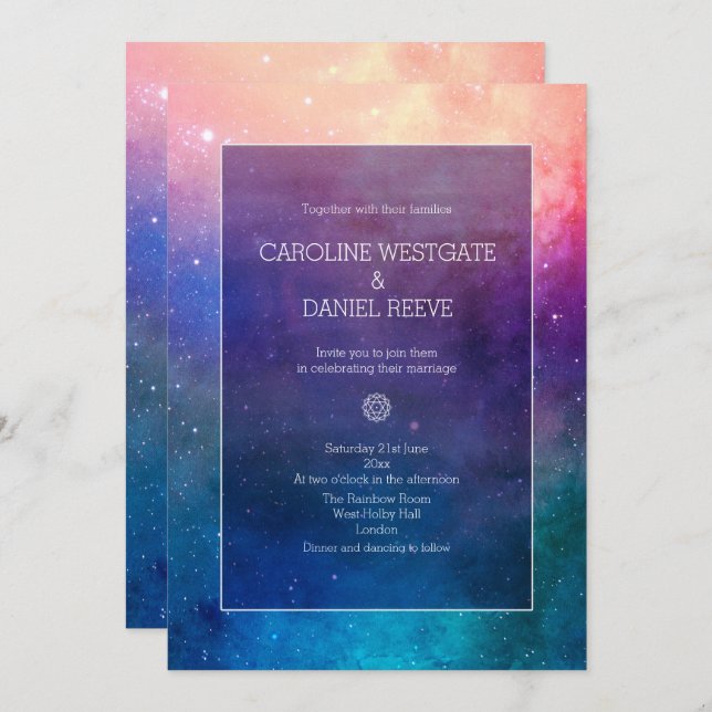 Convite Colorido para Casamento com Nebula Arco-Ír (Frente/Verso)