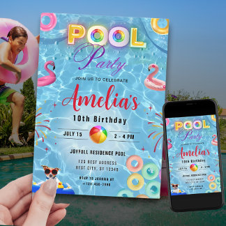 Convite Colorido para Festa na Piscina | Festa de