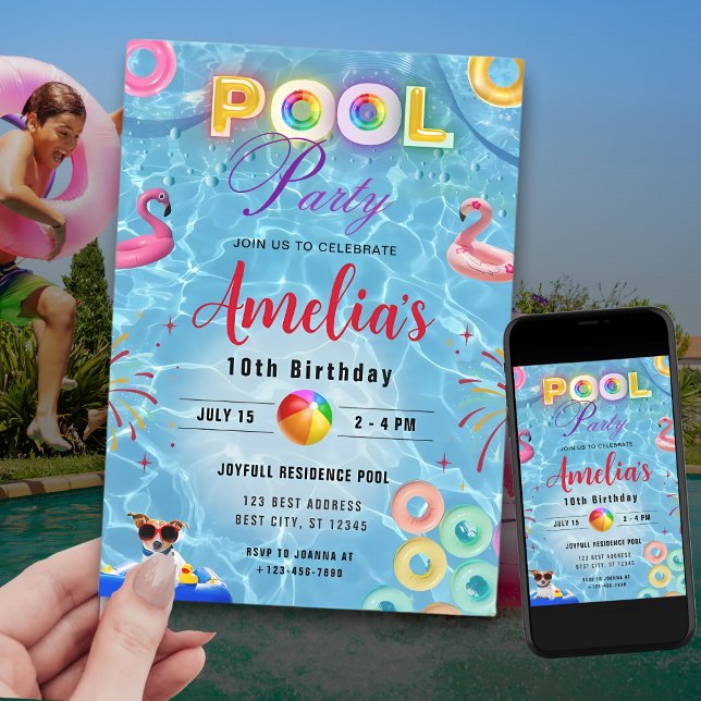 Convite Colorido para Festa na Piscina | Festa de  (Criador carregado)