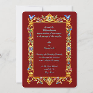 Convite Colorido Quadro Floral Barroco Casamento de Pássar