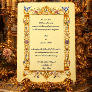 Convite Colorido Quadro Floral Barroco Casamento de Pássar