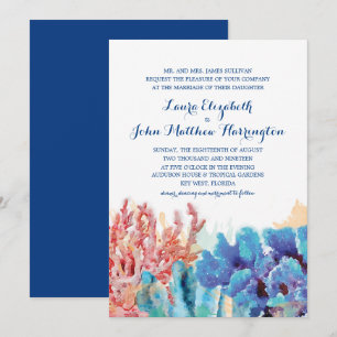 Convite Colorido Recife de Coral Aquarela   Casamento