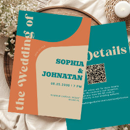 Convite Colorido retrô moderno tudo em um QR RSVP casament