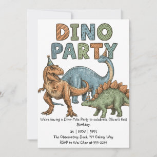 Convite Colorido Sketch Dino Festa Menino Aniversário