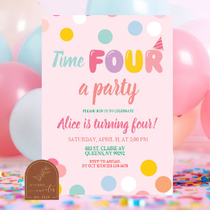 Convite Colorido Tempo de Pastel QUATRO um aniversário de 
