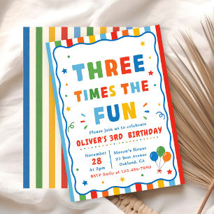Convite Colorido Três Vezes O Fun 3º Aniversário