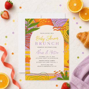 Convite Colorido Tropical para Brunch de Chás de B