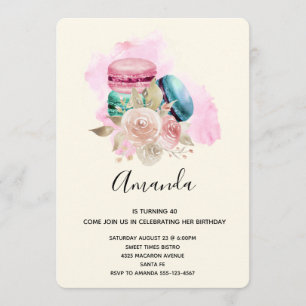 Convite Coloridos Macarons e Flores Aquarela Aniversário