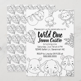Convite Colorindo o Primeiro Aniversário Safari Selvagem