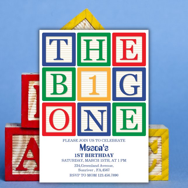 Convite Colors Building Blocks The Big One 1st Birthday (Criador carregado)