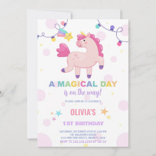 Convite Colors Lights Unicorn Birthday Invtions