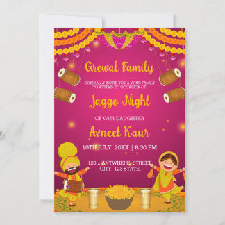 Convite Colourful Jaggo night Invitation Card