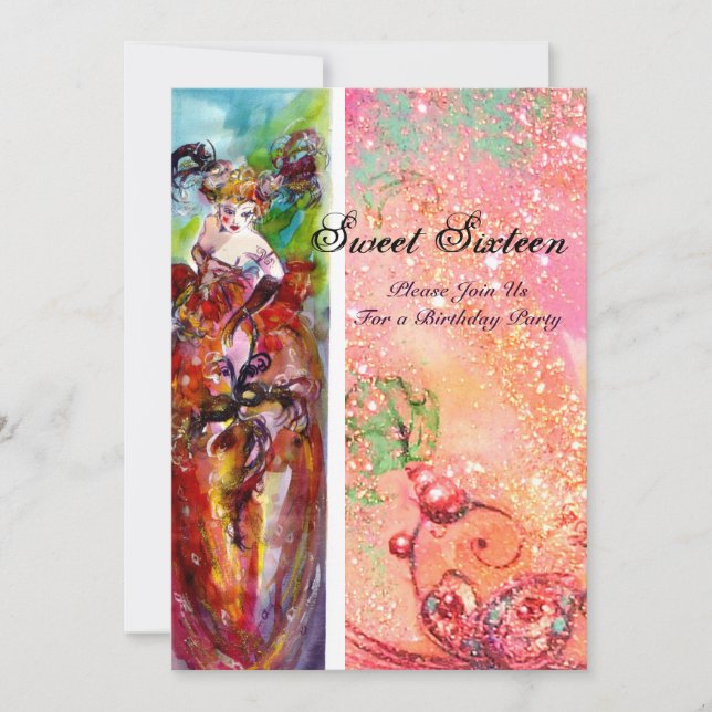 Convite COLUNA, Doce Festa de 16 Mascarada, Ouro rosa (Frente)