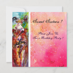 Convite COLUNA, Doce Sessenta Mascarada, fuchsia