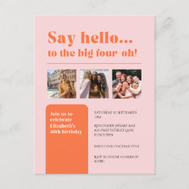 Convite com 3 fotos, retrato de aniversário de 40 