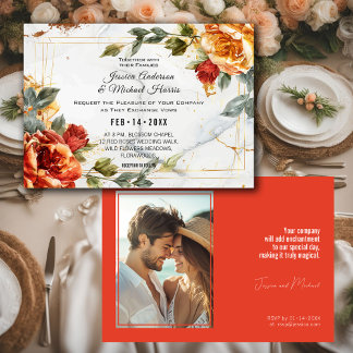 Convite Com a foto Marble Dreams: Elegância Rosa Laranja