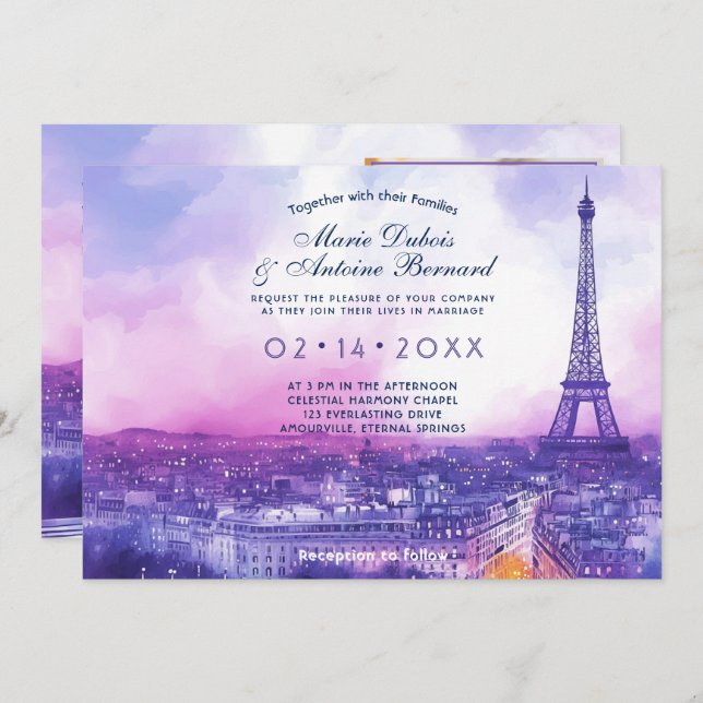 Convite Com a FOTO no fundo Amour Éternel à la Parisienne (Frente/Verso)