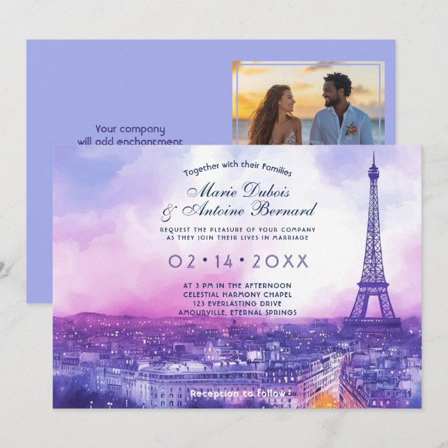 Convite Com a FOTO no fundo Amour Éternel à la Parisienne (Frente/Verso)