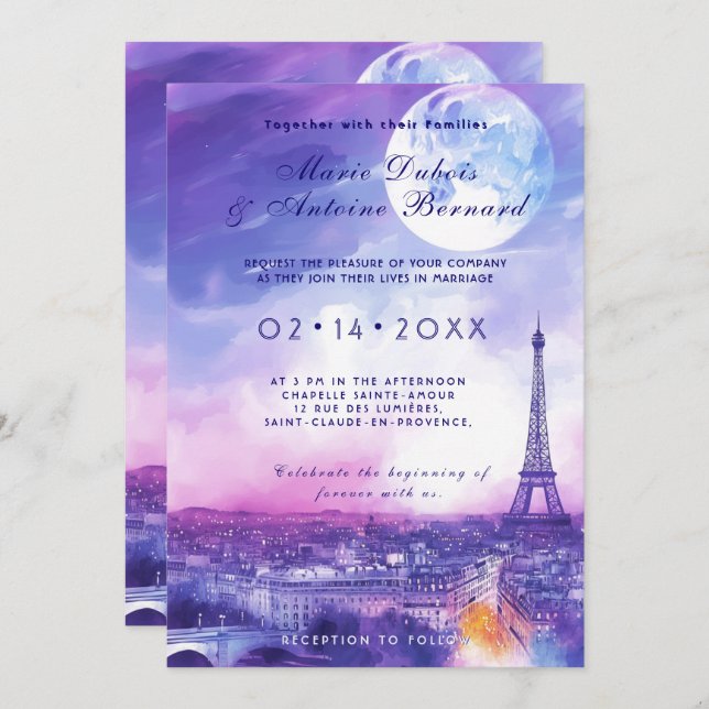 Convite Com a FOTO no fundo Amour Éternel à la Parisienne (Frente/Verso)