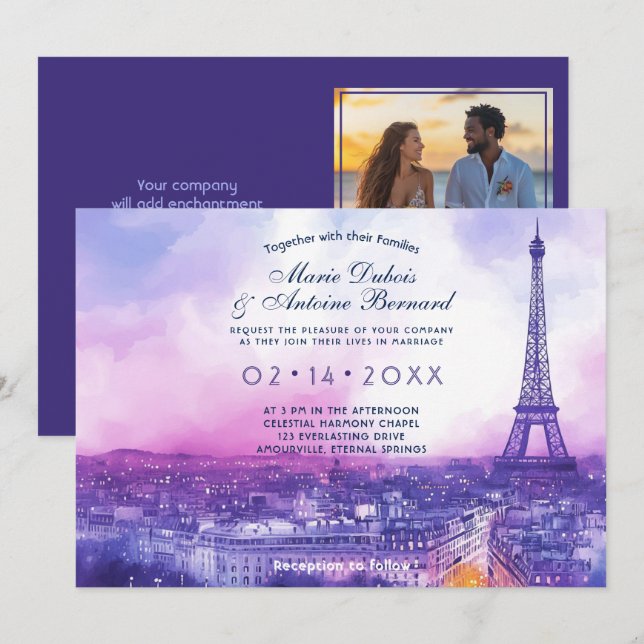 Convite Com a FOTO no fundo Amour Éternel à la Parisienne (Frente/Verso)