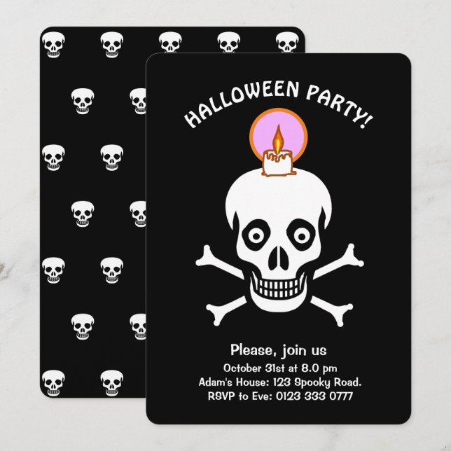 Convite com caveiras assustadoras de Halloween em  (Frente/Verso)