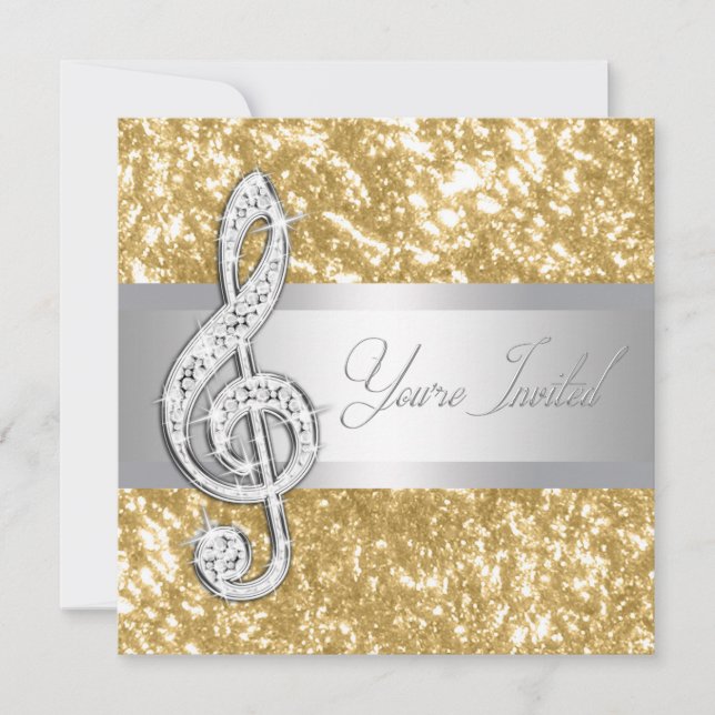 Convite com clave de sol de música elegante (Frente)