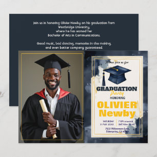 Convite 🎓Com código QR Layout Dividido Aquarela Graduação