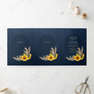 Convite Com Dobra Tripla 6pg Invitaciones de Boda, Blue Burgundy Floral Tri