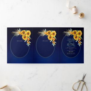 Convite Com Dobra Tripla 6pg Invitaciones de Boda, Casamento de Girassóis