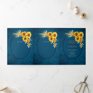 Convite Com Dobra Tripla 6pg Invitaciones de Boda, Casamento de Girassóis