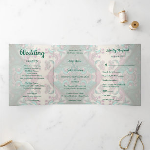 Convite Com Dobra Tripla Adorável Casamento Floral Moderno