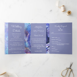 Convite Com Dobra Tripla Adorável Rosa de Aquarela