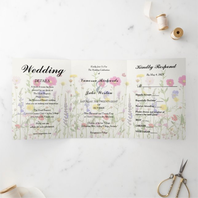 Convite Com Dobra Tripla Adorável Springtime Wedding (Dentro)