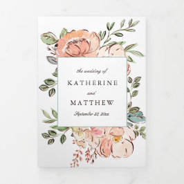 Convite Com Dobra Tripla Álbum de Desenhos Florais Românticos para Casament