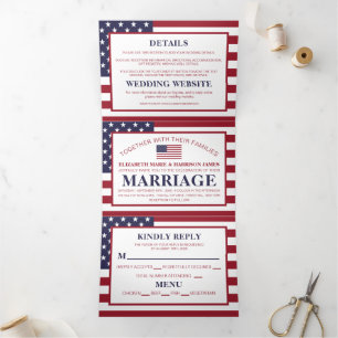 Convite Com Dobra Tripla American Flag, EUA Wedding Suite