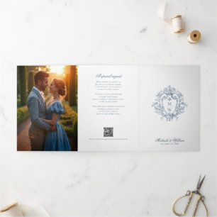 Convite Com Dobra Tripla Antigo Brasão Monograma Regency Foto Casamento