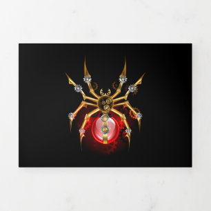 Convite Com Dobra Tripla Aranha steampunk em preto