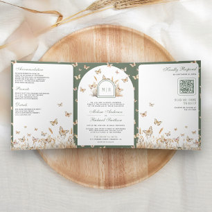 Convite Com Dobra Tripla Arco de Casamento de Borboleta de Flor Silvestre B