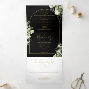 Convite Com Dobra Tripla Arco de Ouro Preto Verdejante Floral Foto Casament