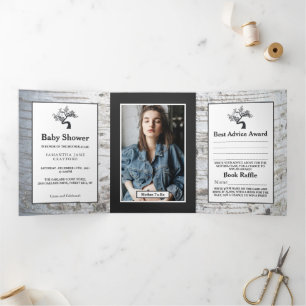 Convite Com Dobra Tripla Árvore de Birch, Suite de Chás de fraldas