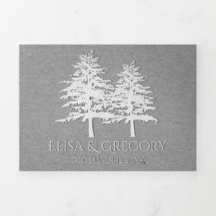 Convite Com Dobra Tripla Árvores em relevo cinza casamento no inverno de p